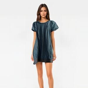 Anthropologie Chambray Mini Braided Collar Dress Holding horses Women's Size XS